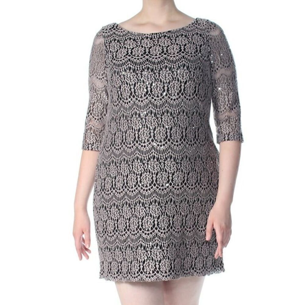 J Howard Missy Women’s Size 16 Lace Overlay Shift Dress Beige 3/4 Sleeve NWT - Picture 3 of 12